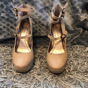 BCBGeneration Nude Strappy Nubuck Wedges